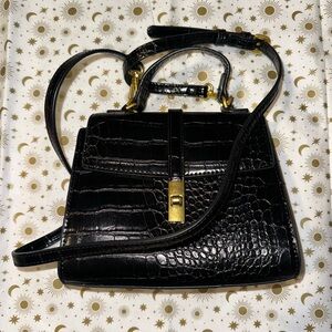 Mango Black Crocodile Pattern Handbag